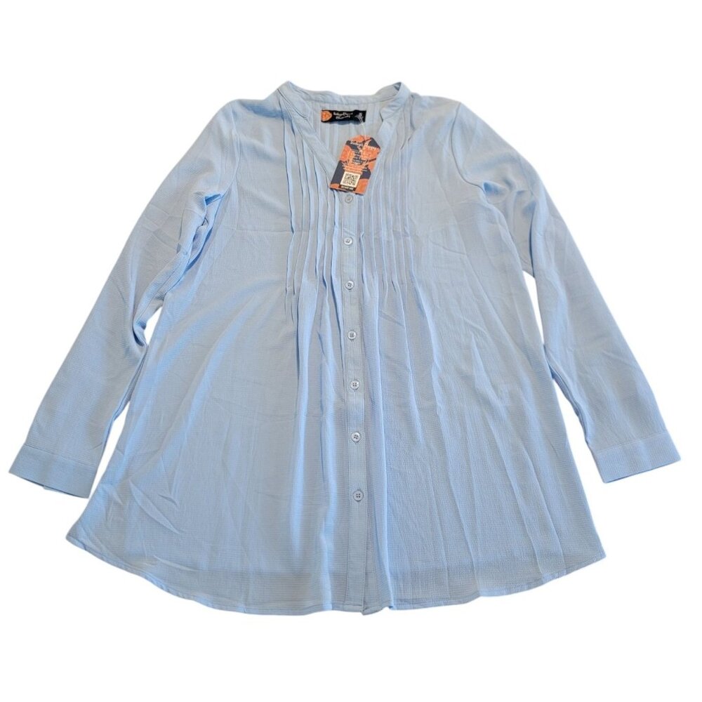 Indigo Poppy Maternity Womens Flowy Blouse Sz S Light Blue Long Sleeve NWT